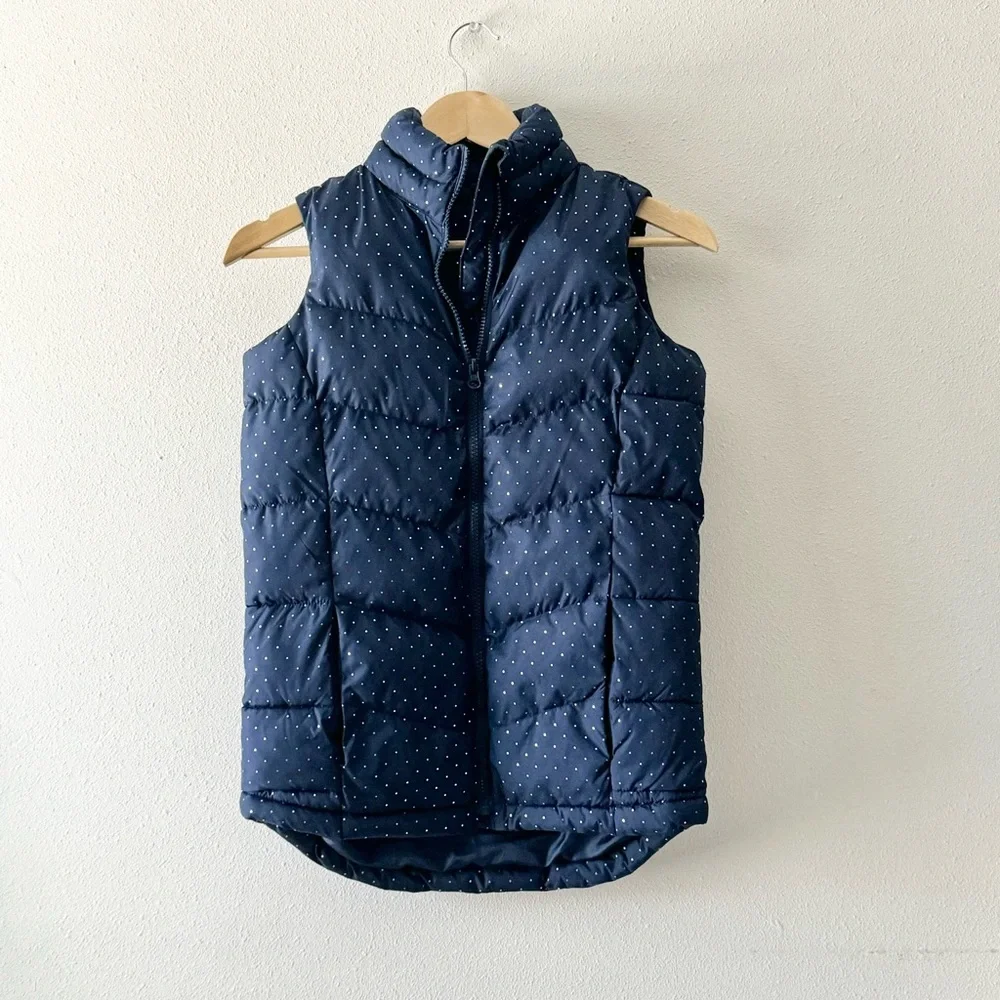 Gap girls puffer vest navy blue mini polka dot